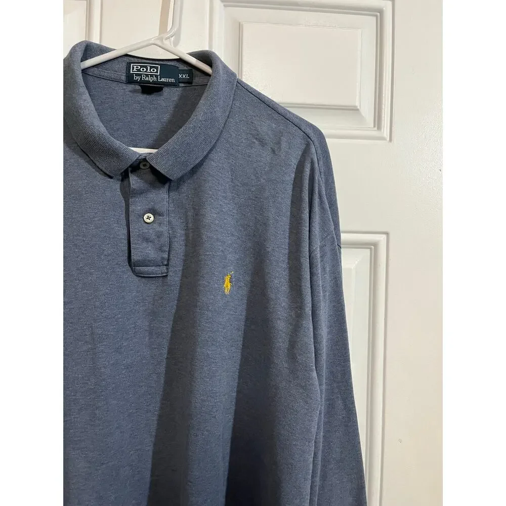 Polo Ralph Lauren Long Sleeve Polo Shirt Blue Cotton Classic XXL Casual